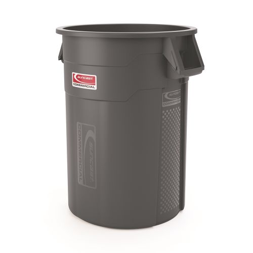 Suncast Commercial 55 Gallon Injection Molded Utility Trash Can, Gray